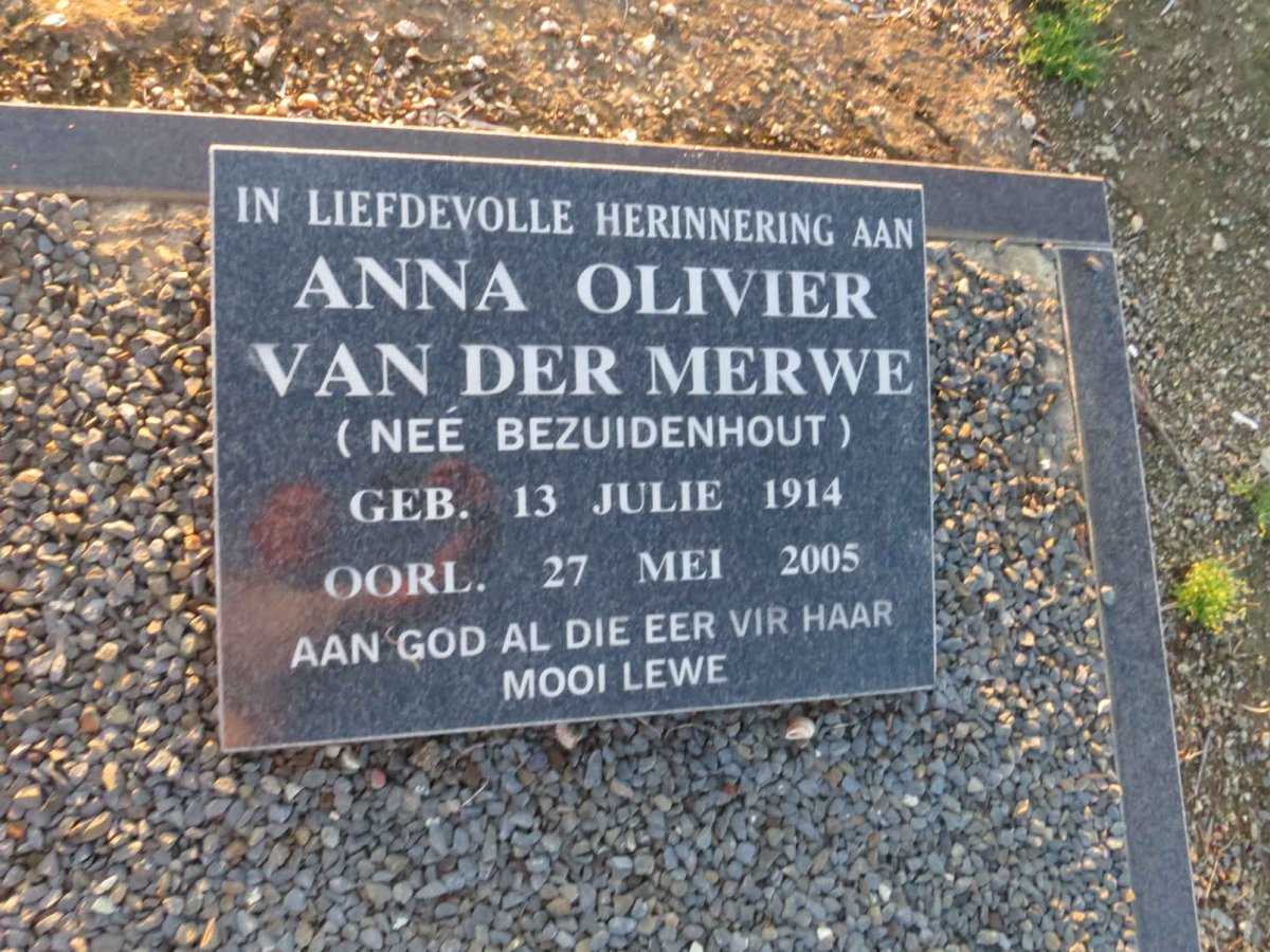 MERWE Anna Olivier, van der nee BEZUIDENHOUT 1914-2005