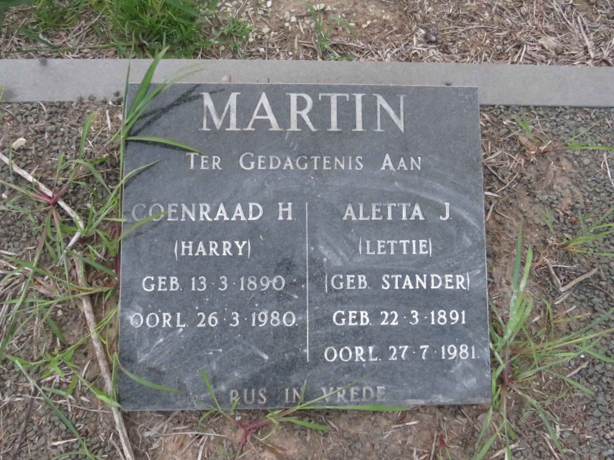 MARTIN Coenraad H. 1890-1980 & Aletta J. STANDER 1891-1981