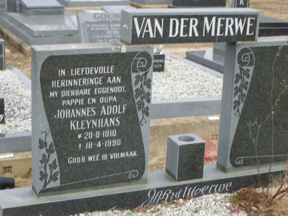 MERWE Johannes Adolf Kleynhans, van der 1910-1990
