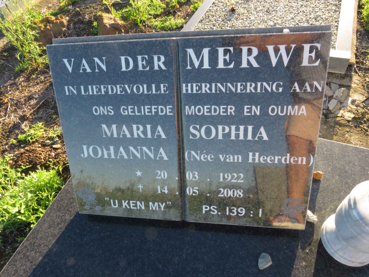 MERWE Maria Sophia Johanna, van der nee VAN HEERDEN 1922-2008