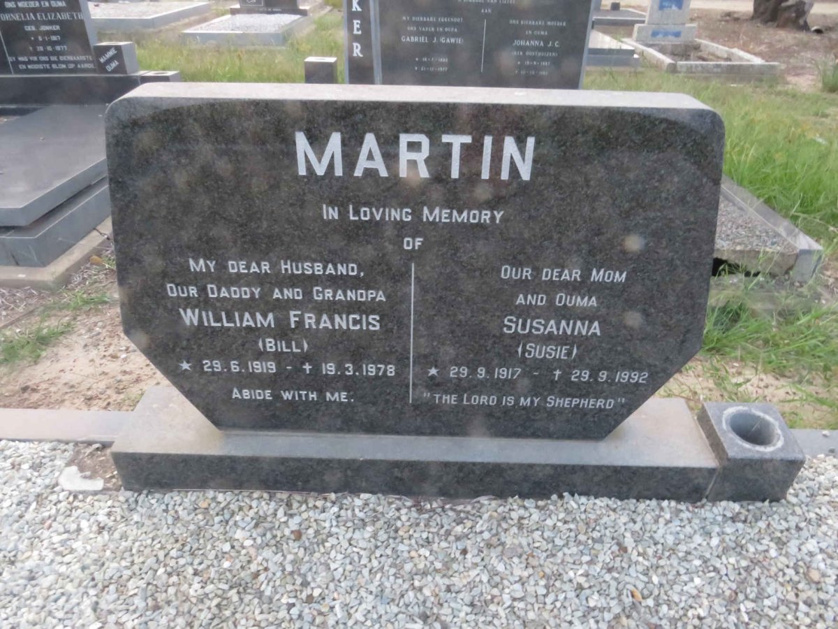 MARTIN William Francis 1919-1978 & Susanna 1917-1992