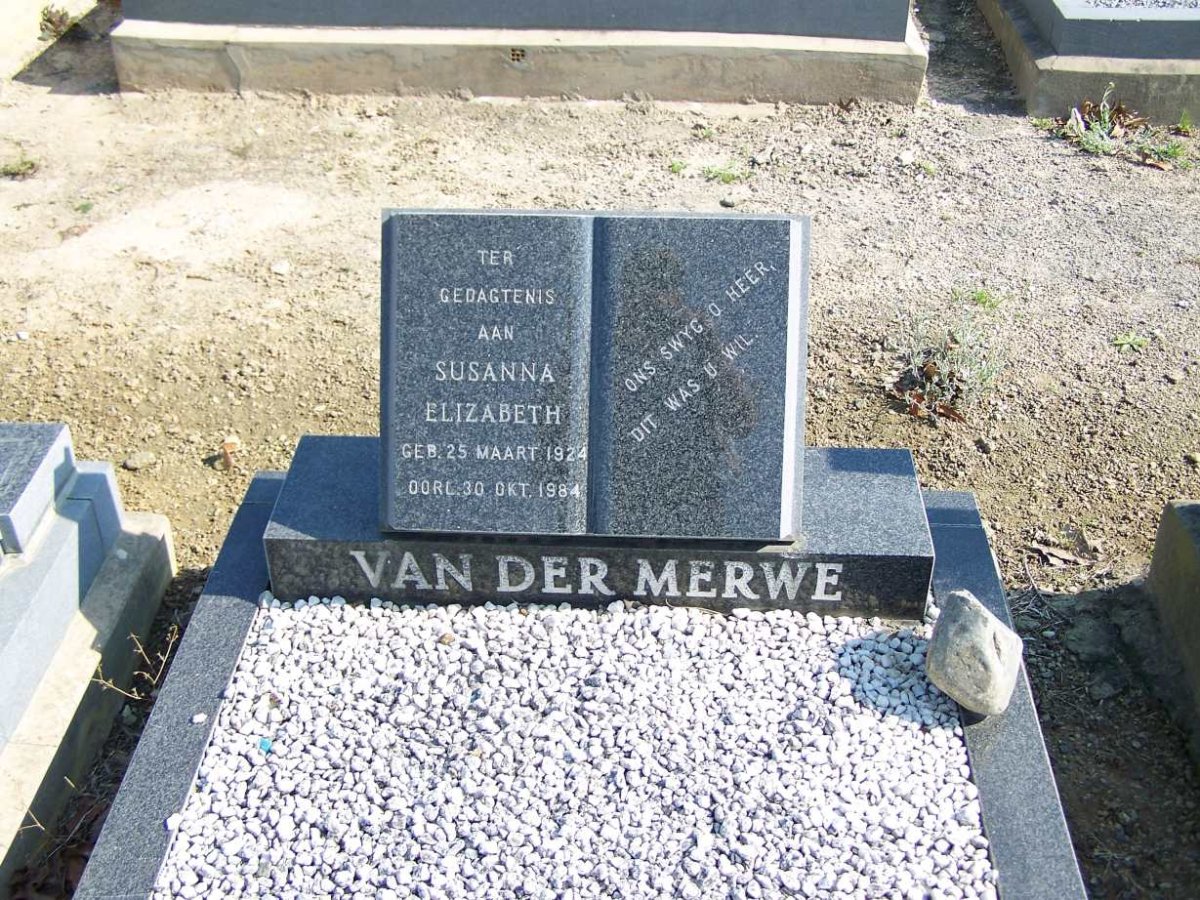 MERWE Susanna Elizabeth, van der 1924-1984