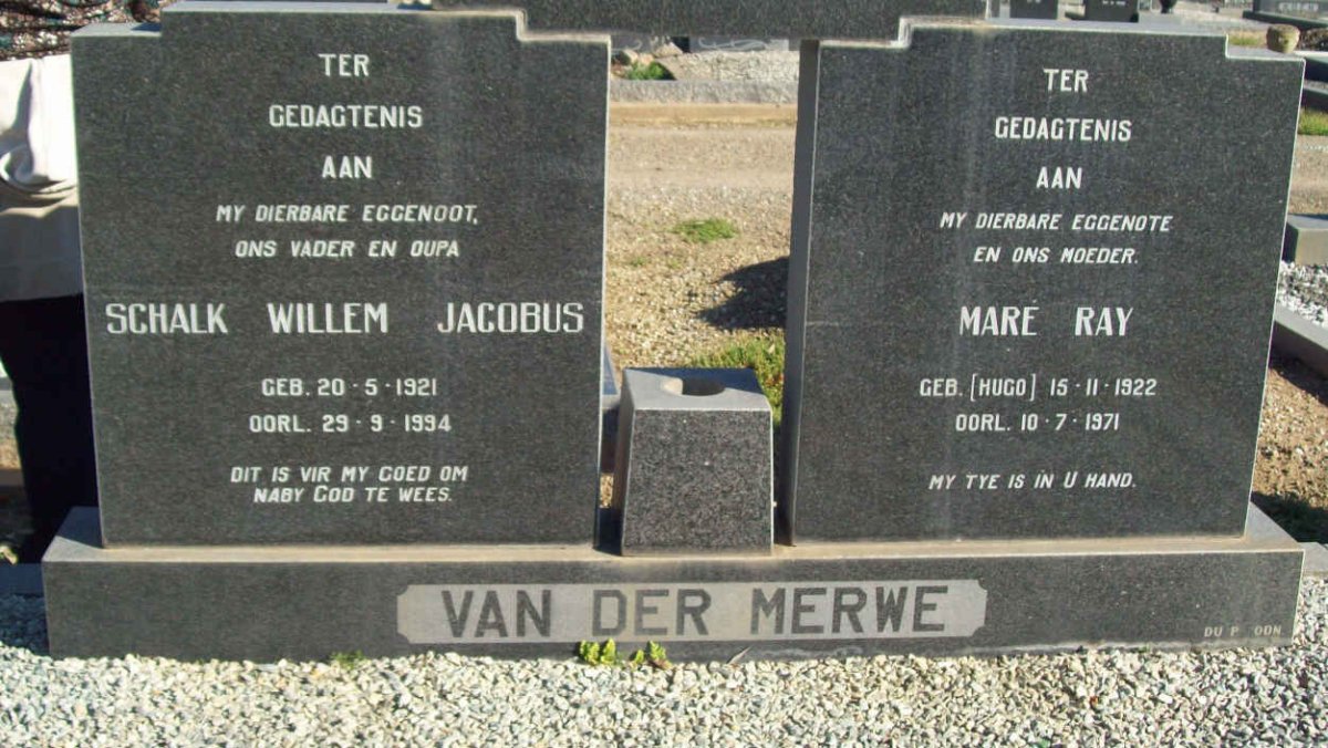 MERWE Schalk Willem Jacobus, van der 1921-1994 &amp; Mare Ray HUGO 1922-1971