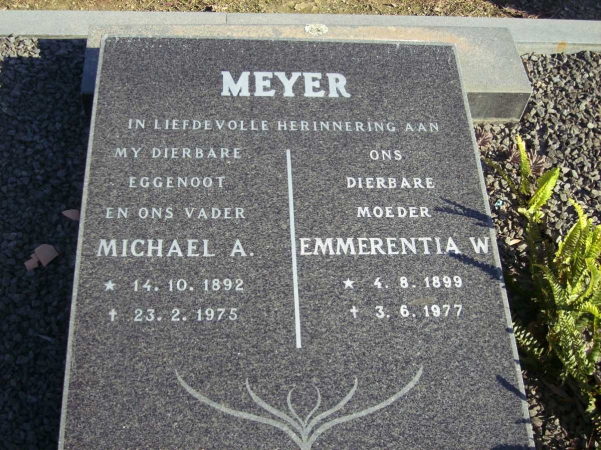 MEYER Michael A. 1892-1975 &amp; Emmerentia W. 1899-1977