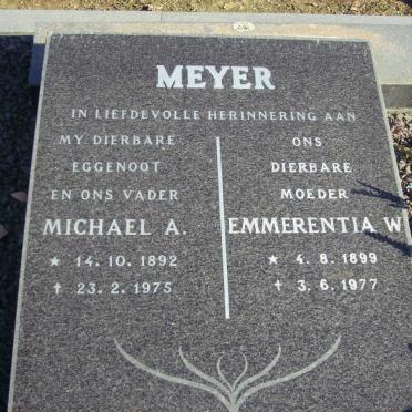MEYER Michael A. 1892-1975 &amp; Emmerentia W. 1899-1977