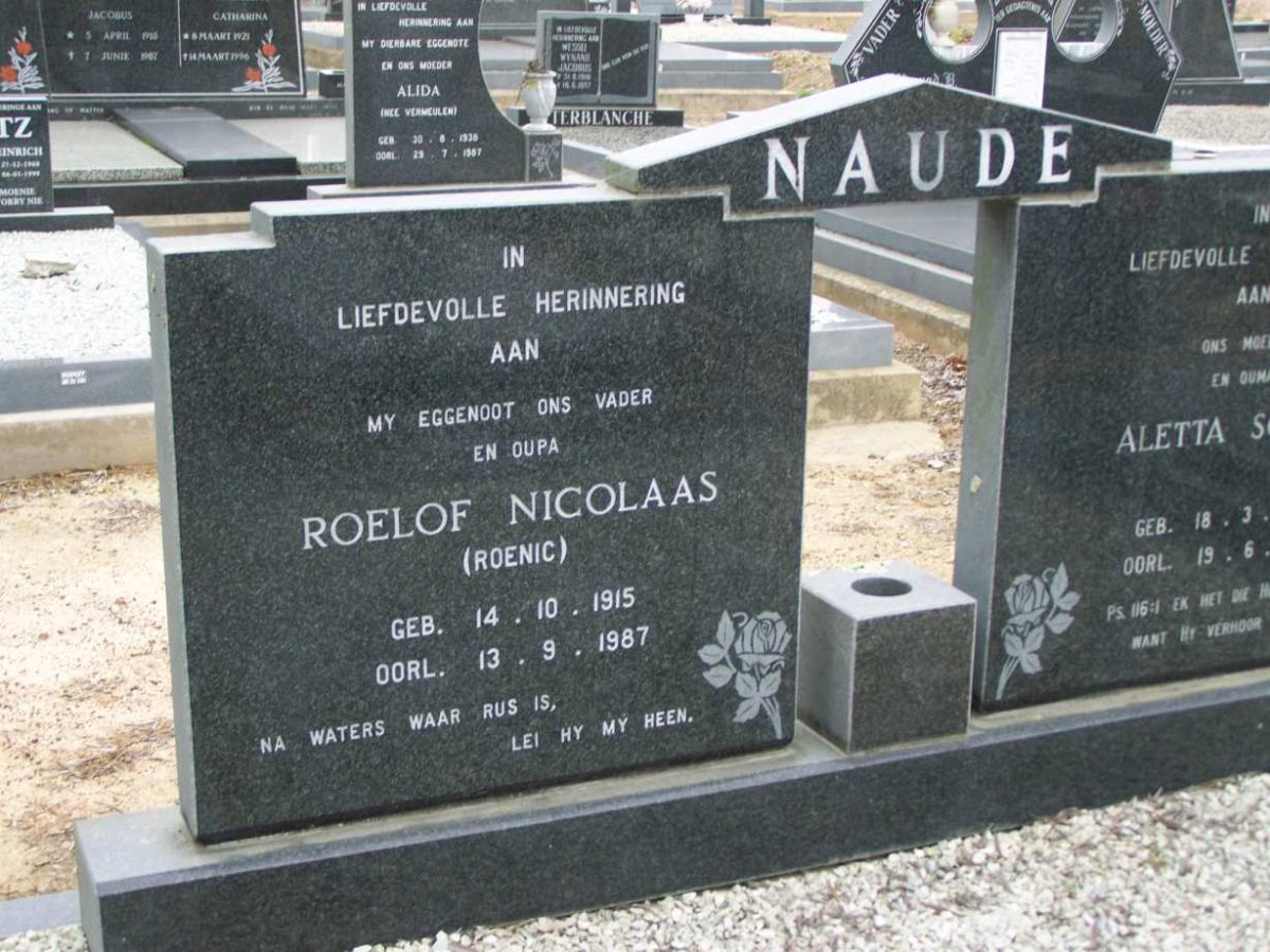 NAUDE Roelof Nicolaas 1915-1987 &amp; Aletta Sophia 1929-1992