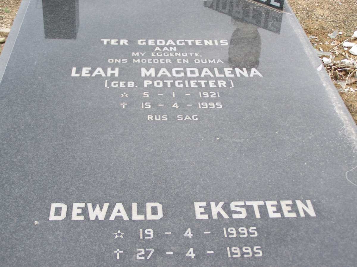 NORTJE Leah Magdalena nee POTGIETER 1921-1995 :: NORTJE Dewald Eksteen 1995-1995