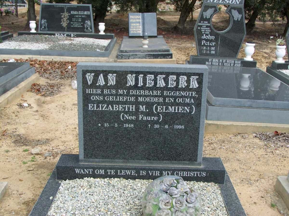 NIEKERK Elizabeth M., van nee FAURE 1948-1998