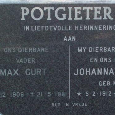 POTGIETER Max Curt 1906-1981 &amp; Johanna J.D. MULLER 1912-1980