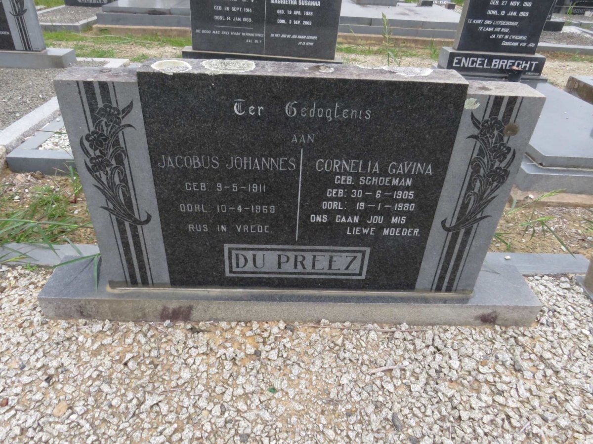 PREEZ Jacobus Johannes, du 1911-1969 &amp; Cornelia Gavina SCHOEMAN 1905-1980