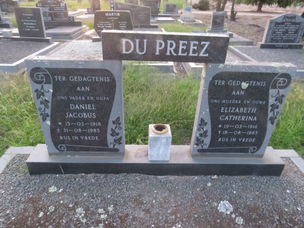 PREEZ Daniel Jacobus, du 1918-1985 & Elizabeth Catherina 1916-1985