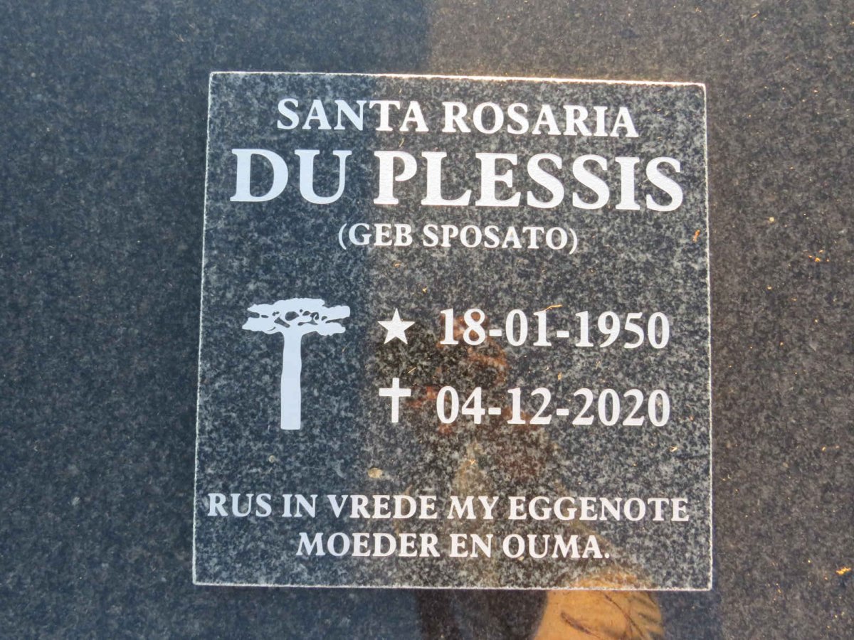 PLESSIS Santa Rosaria, du nee SPOSATO 1950-2020