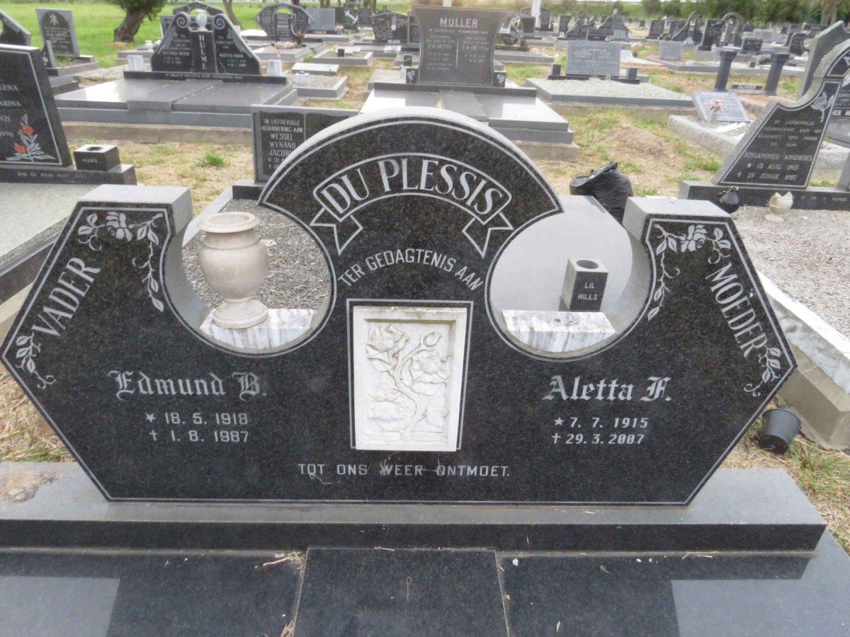 PLESSIS Edmund B., du 1918-1987 &amp; Aletta F. 1915-2007