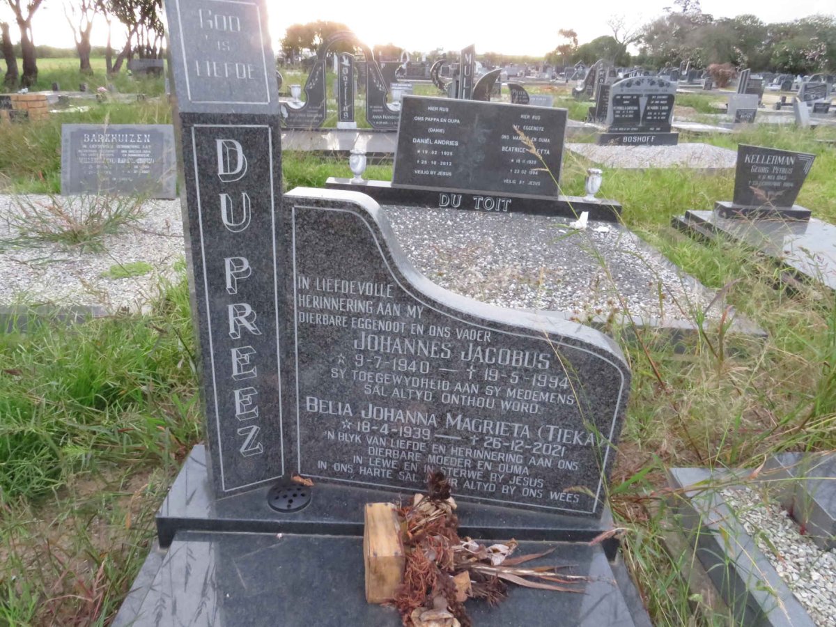 PREEZ Johannes Jacobus, du 1940-1994 &amp; Belia Johanna Magrieta 1939-2021
