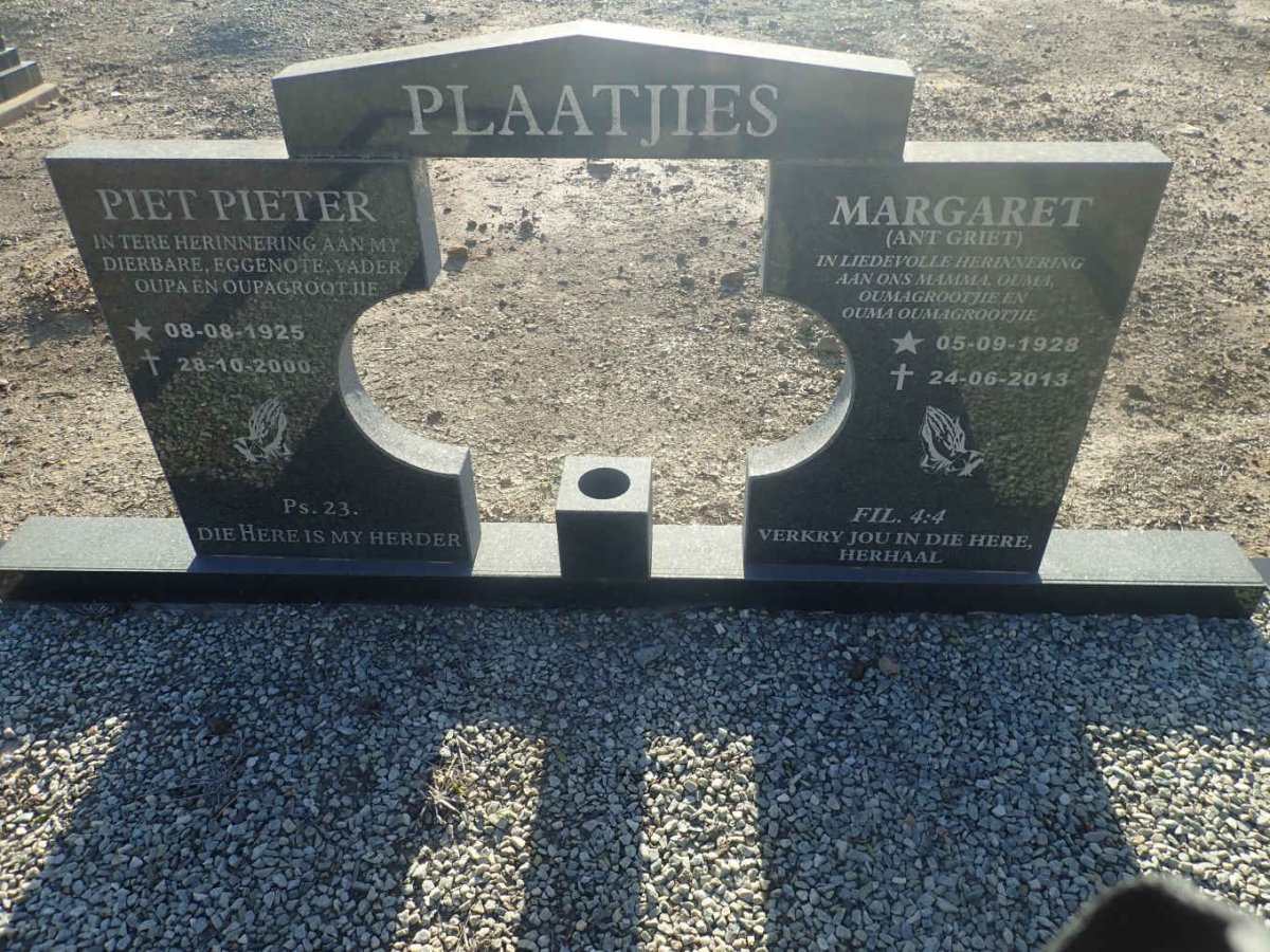 PLAATJIES Piet Pieter 1925-2000 & Margaret 1928-2013