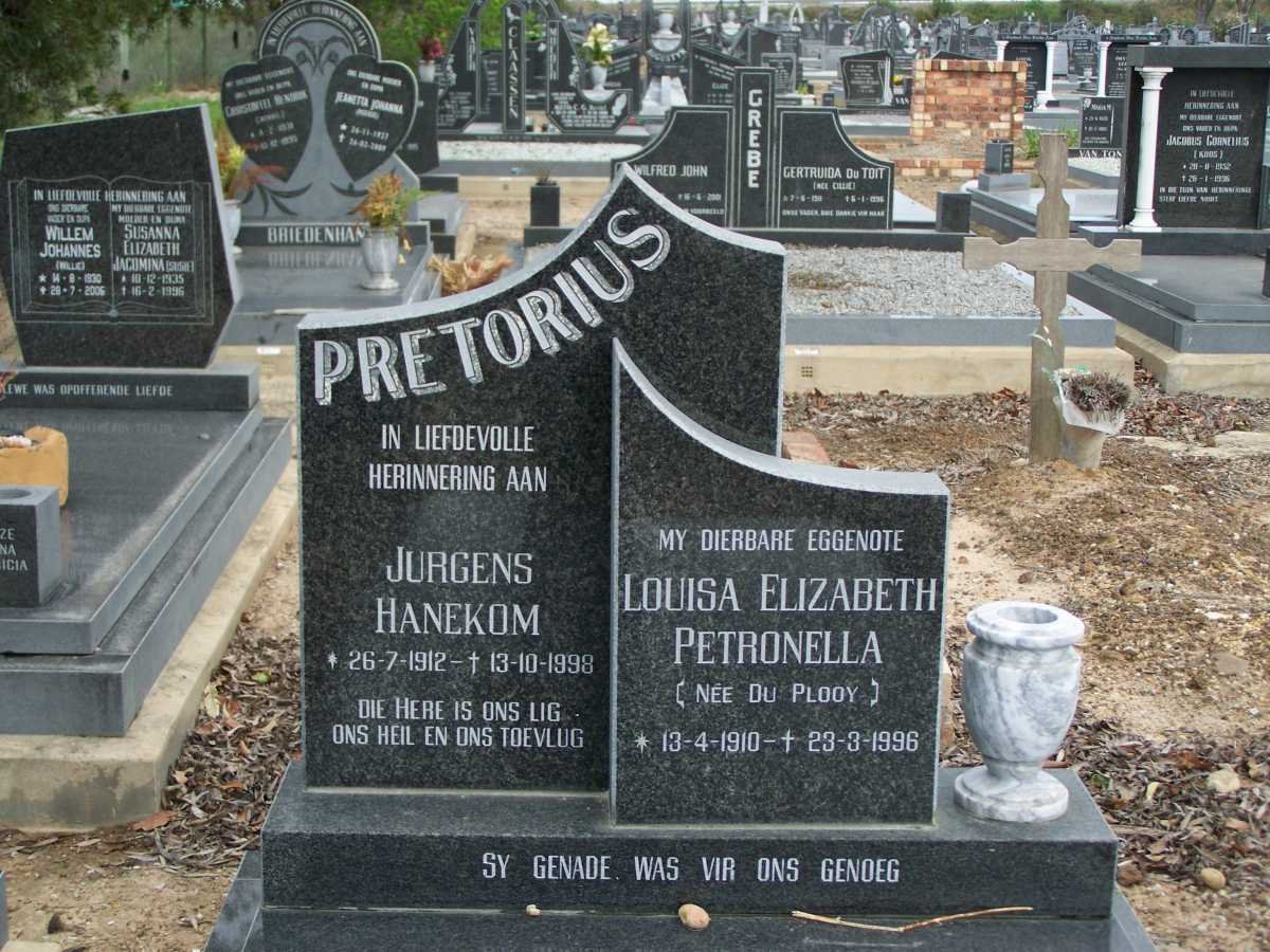 PRETORIUS Jurgens Hanekom 1912-1998 &amp; Louisa Elizabeth Petronella DU PLOOY 1910-1996