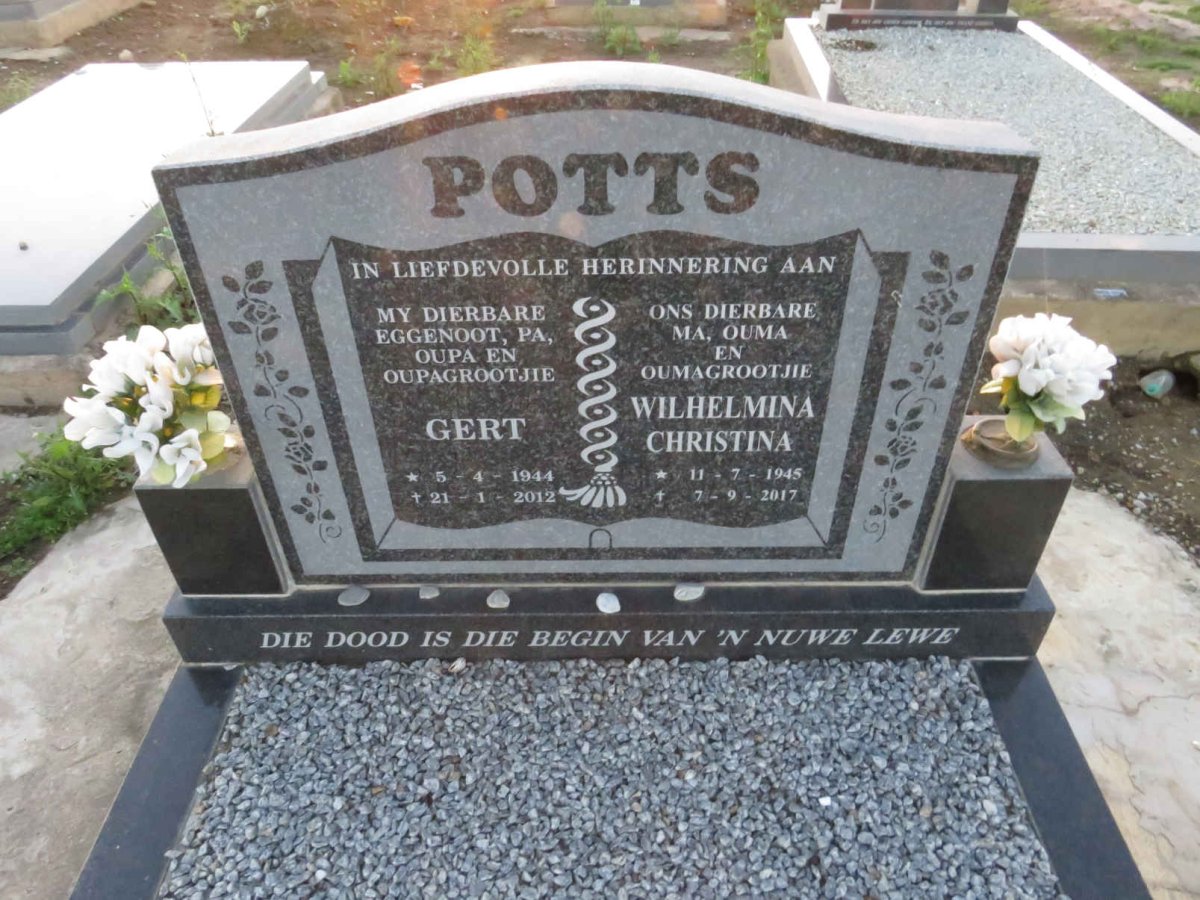 POTTS Gert 1944-2012 & Wilhelmina Christina 1945-2017