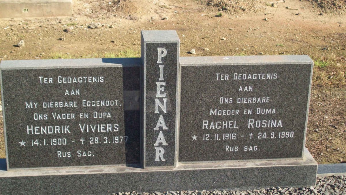 PIENAAR Hendrik Viviers 1900-1977 &amp; Rachel Rosina 1916-1990