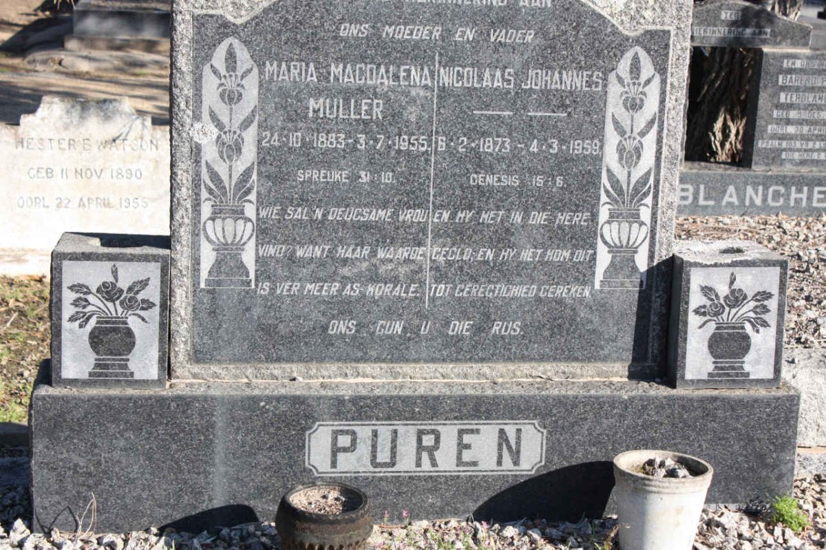 PUREN Nicolaas Johannes 1873-1959 &amp; Maria Magdalena MULLER 1883-1955