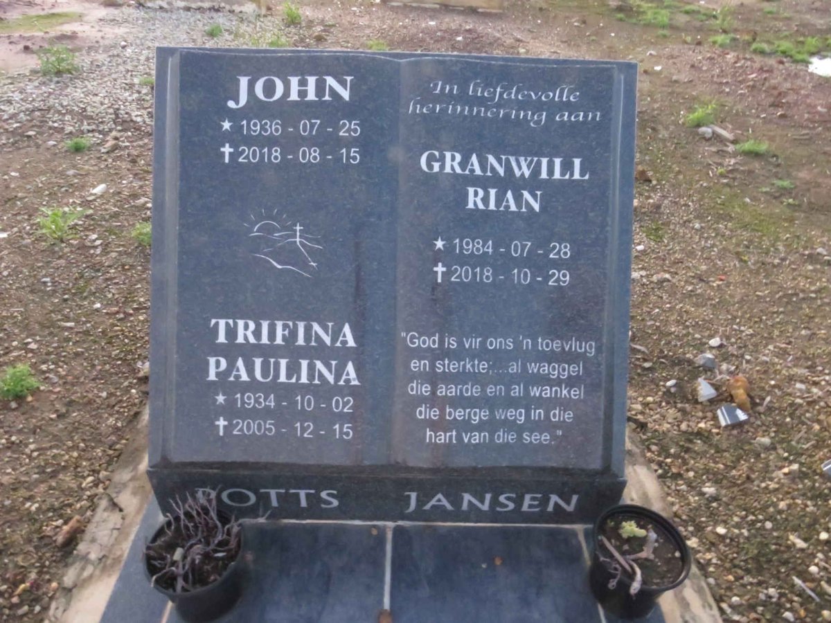 POTTS John 1936-2018 & Trifina Paulina 1934-2005 :: JANSEN Granwill Rian 1984-2018