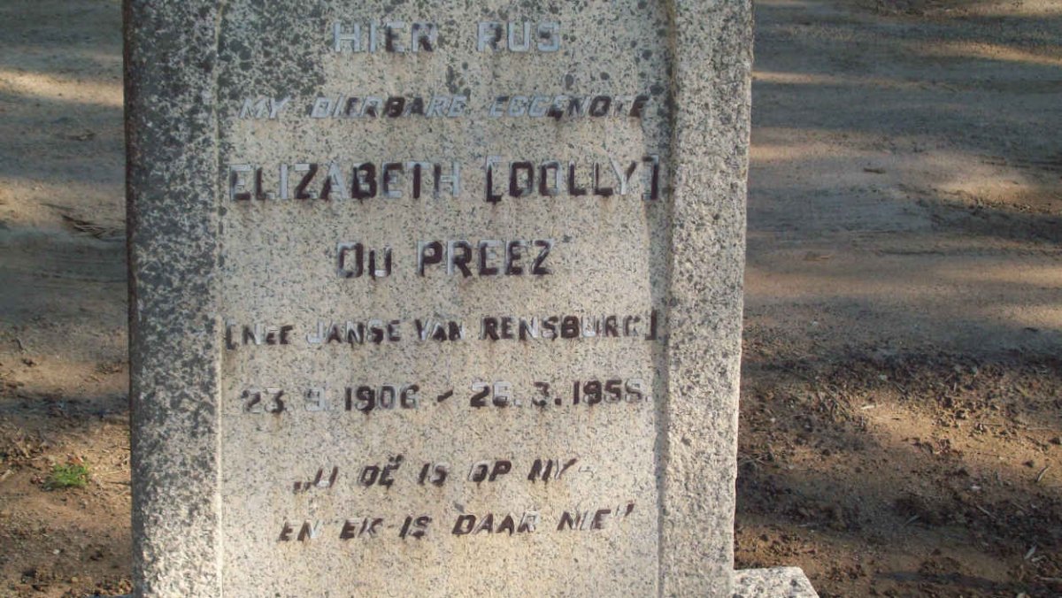PREEZ Elizabeth, du nee JANSE VAN RENSBURG 1906-1958