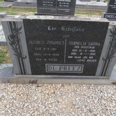 PREEZ Jacobus Johannes, du 1911-1969 &amp; Cornelia Gavina SCHOEMAN 1905-1980