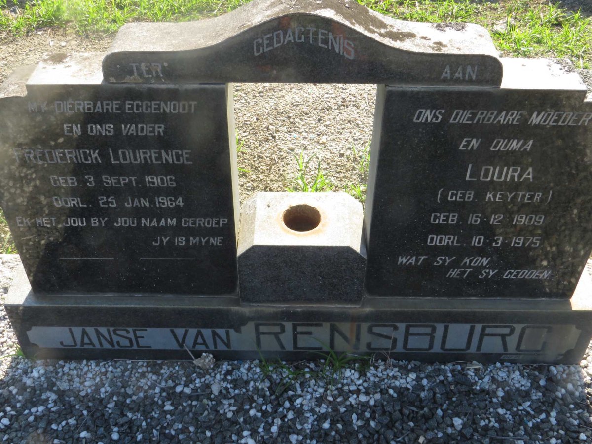 RENSBURG Frederick Lourence, Janse van 1906-1964 & Loura KEYTER 1909-1975