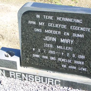 RENSBURG Joan Mary, van nee MILLER 1915-1981