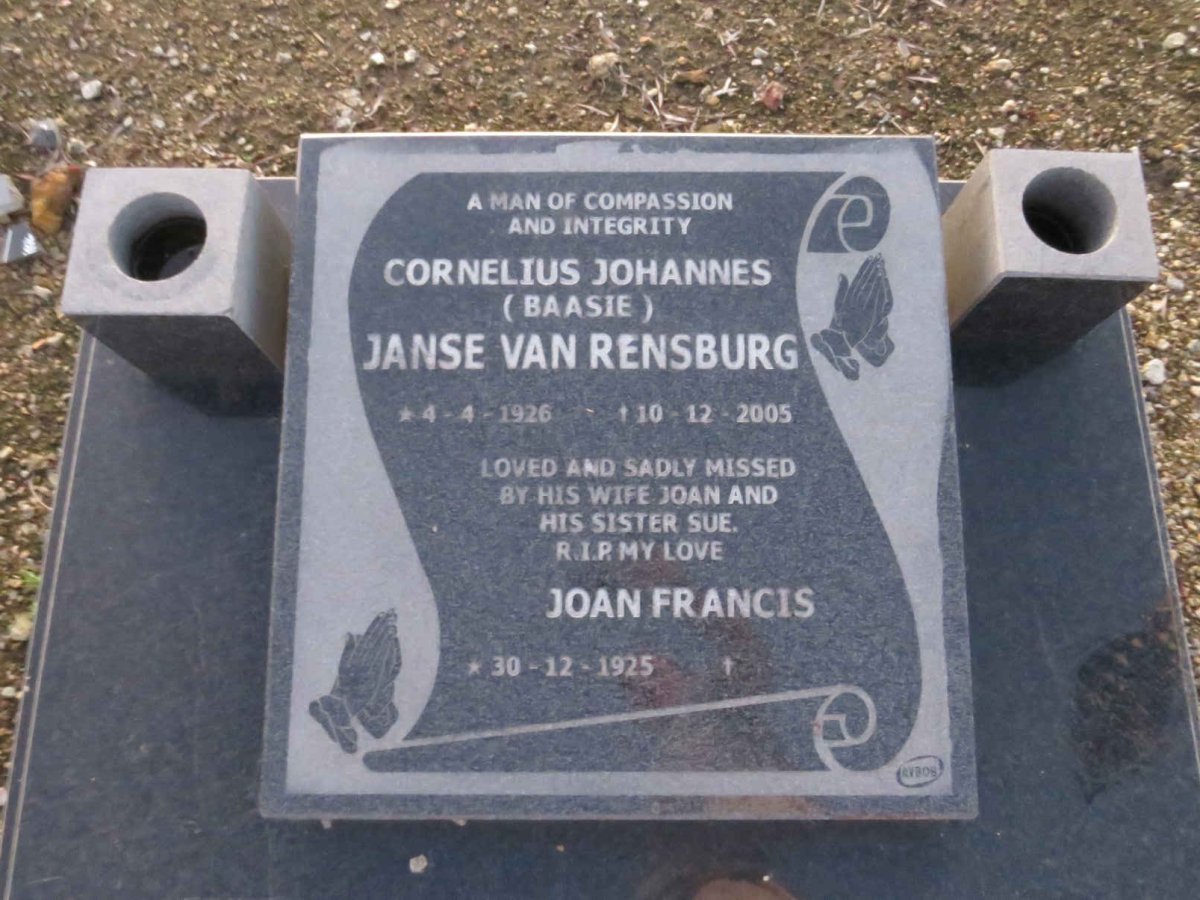RENSBURG Cornelius Johannes, Janse van 1926-2005 & Joan Francis 1925-