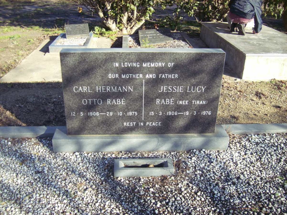 RABE Carl Hermann Otto 1906-1975 &amp; Jessie Lucy TIRAN 1906-1976