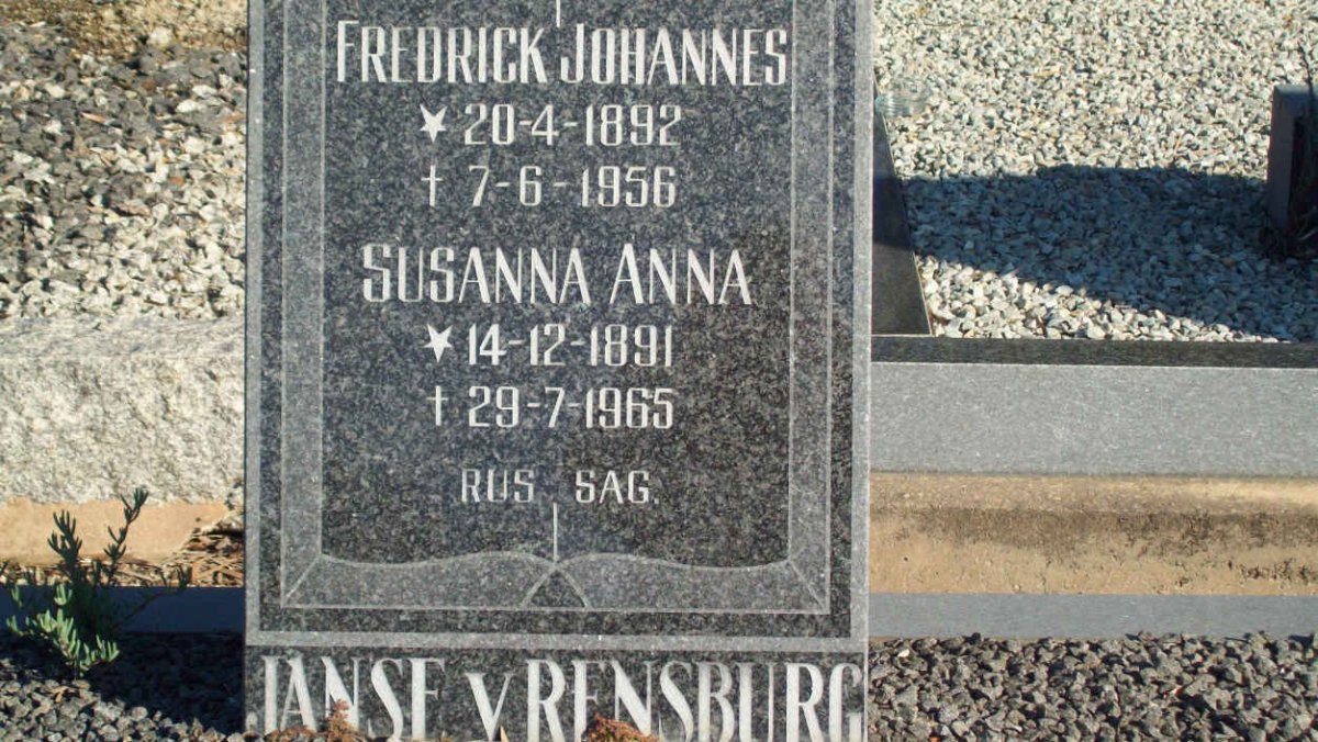 RENSBURG Frederick Johannes, Janse v. 1892-1956 &amp; Susanna Anna 1891-1965