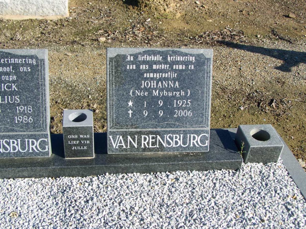 RENSBURG Frederick Cornelius, van 1918-1986 &amp; Johanna MYBURGH 1925-2006