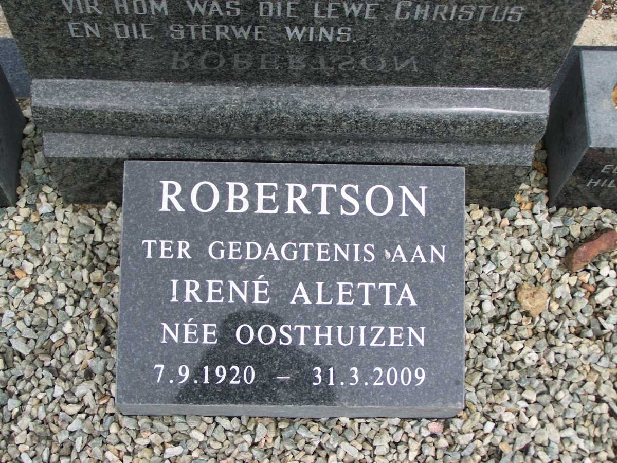 ROBERTSON Albertus Meyer 1921-1994 &amp; Irene Aletta OOSTHUIZEN 1920-2009
