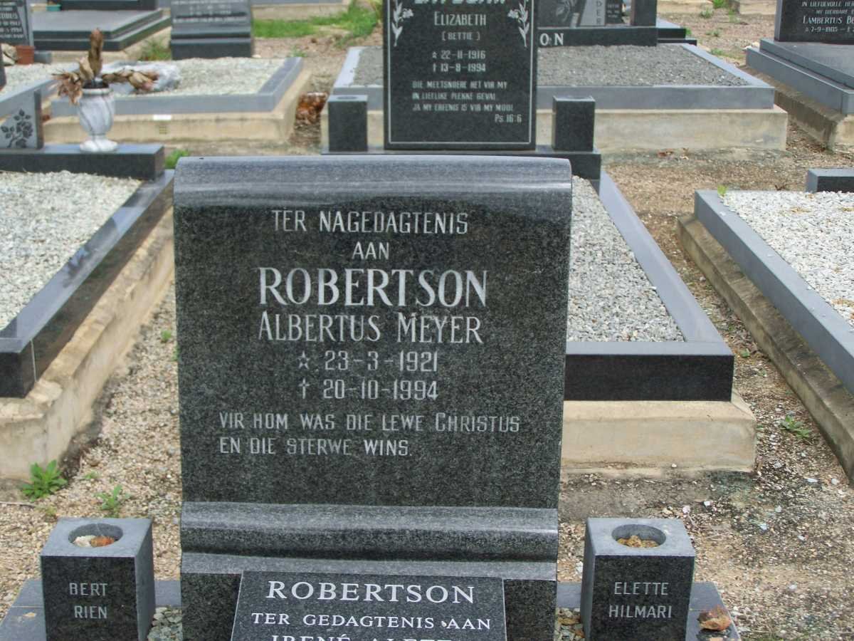 ROBERTSON Albertus Meyer 1921-1994 &amp; Irene Aletta OOSTHUIZEN 1920-2009