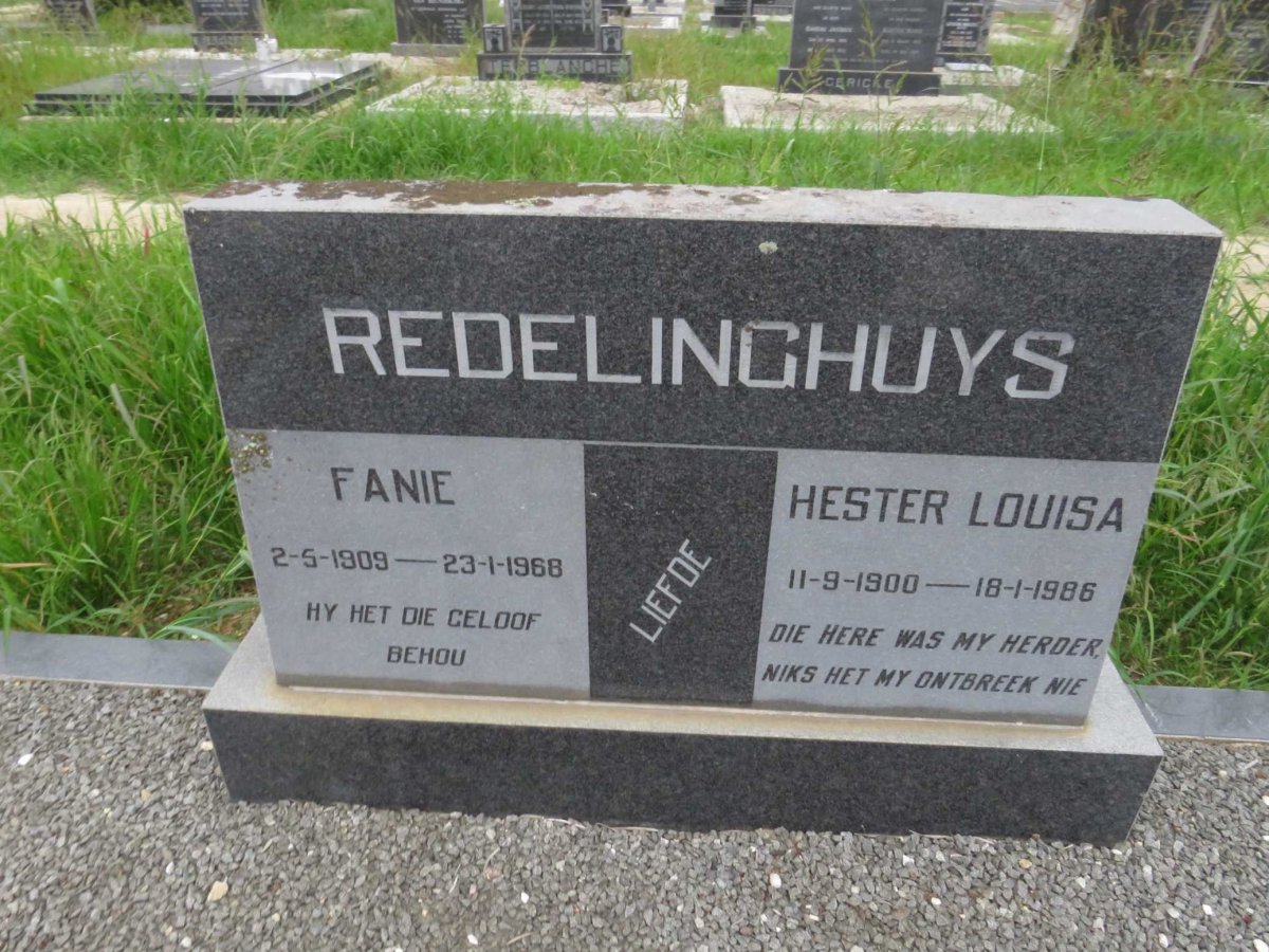 REDELINGHUYS Fanie 1909-1968 &amp; Hester Louisa 1900-1986