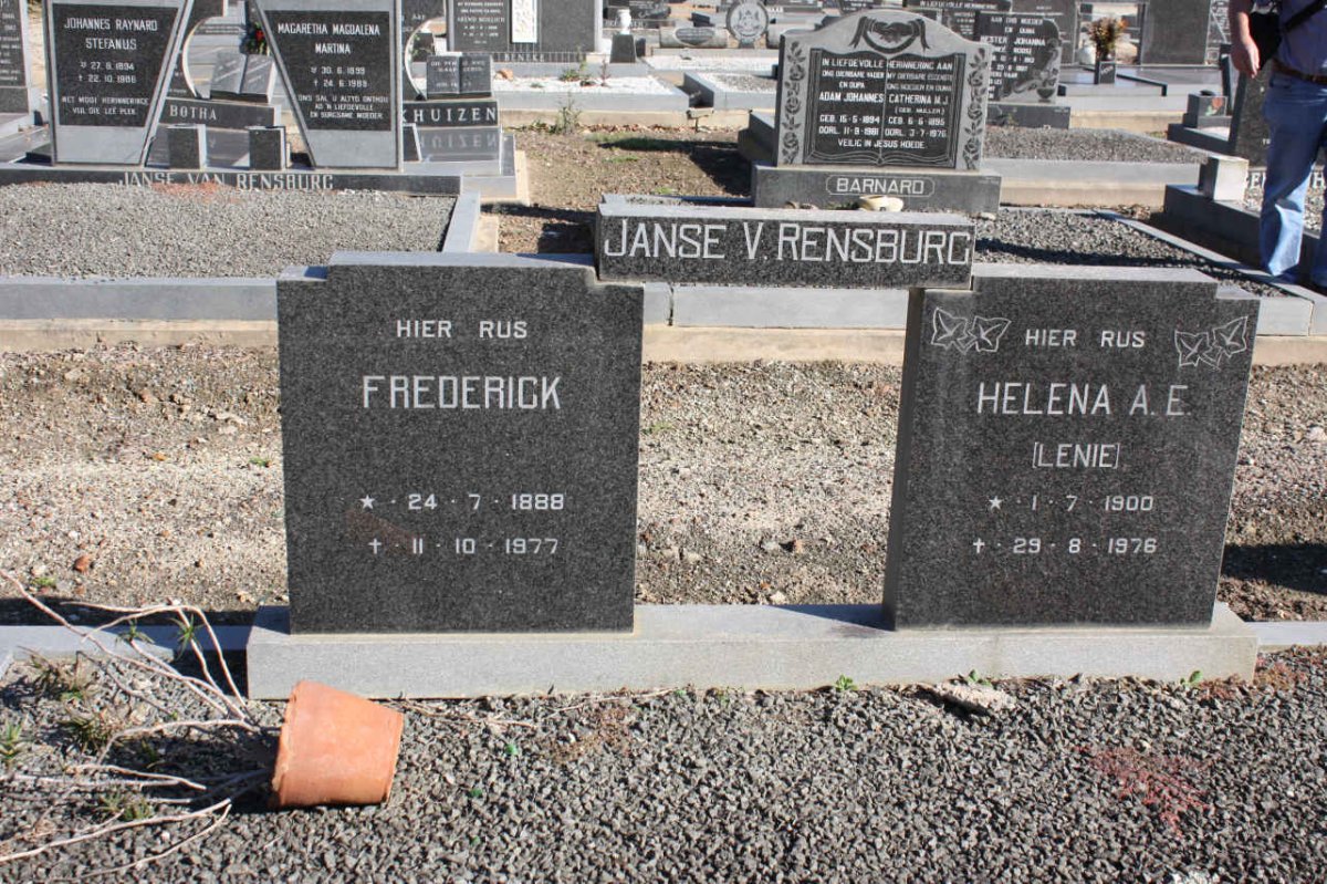 RENSBURG Frederick, Janse V. 1888-1977 &amp; Helena A.E. 1900-1976