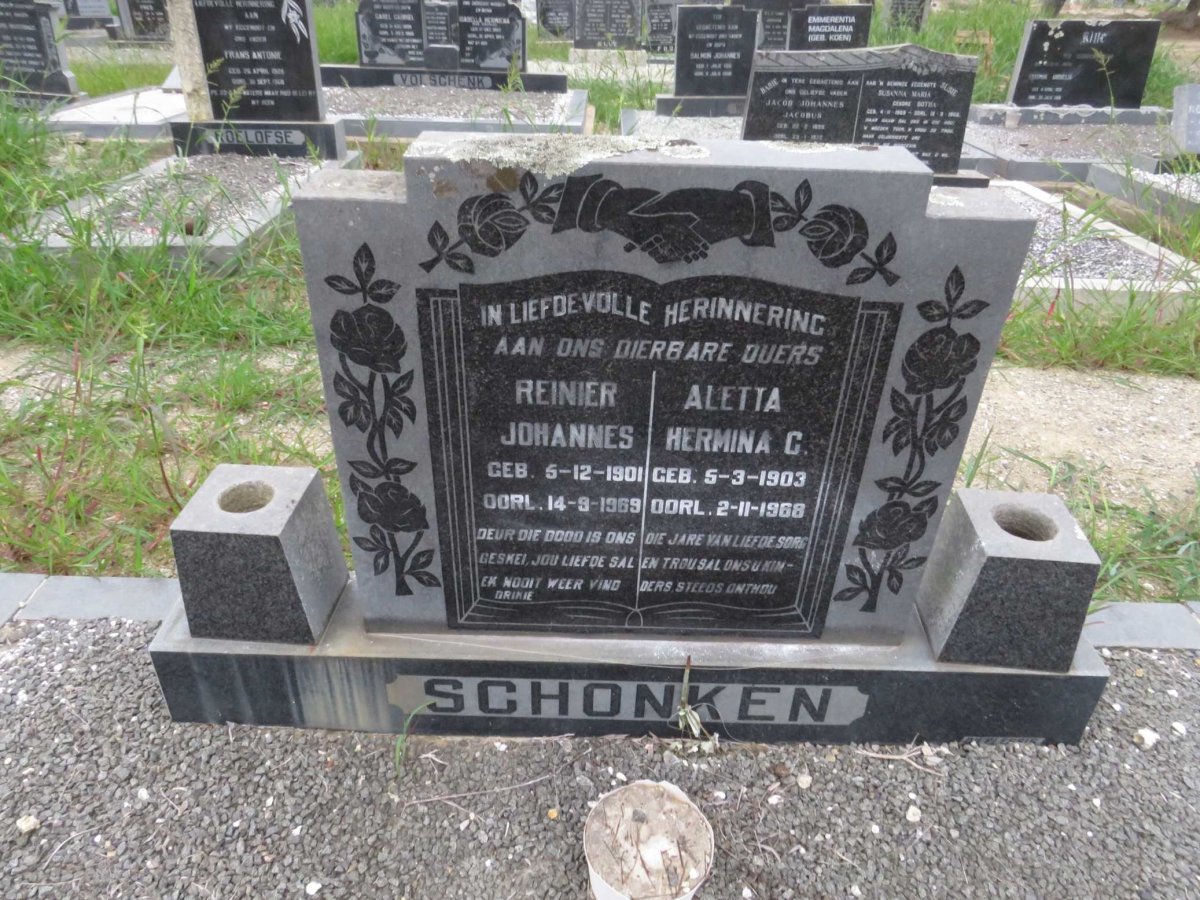 SCHONKEN Reinier Johannes 1901-1969 &amp; Aletta Hermina C. 1903-1968