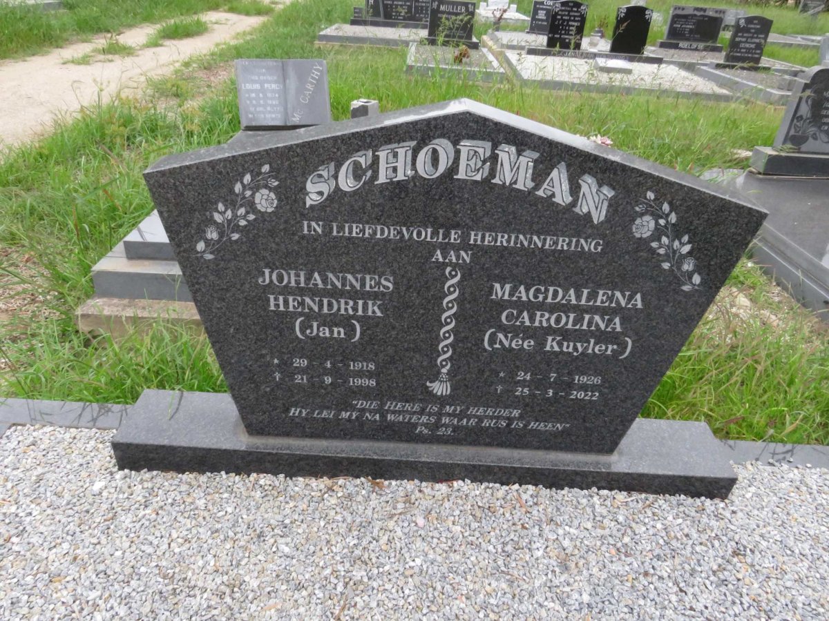 SCHOEMAN Johannes Hendrik 1918-1998 & Magdalena Carolina KUYLER 1926-2022