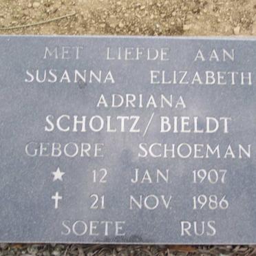 SCHOLTZ Susanna Adriana Elizabeth nee SCHOEMAN 1907-1986