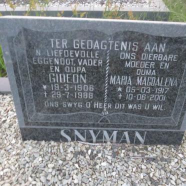 SNYMAN Gideon 1906-1988 & Maria Magdalena 1917-2001