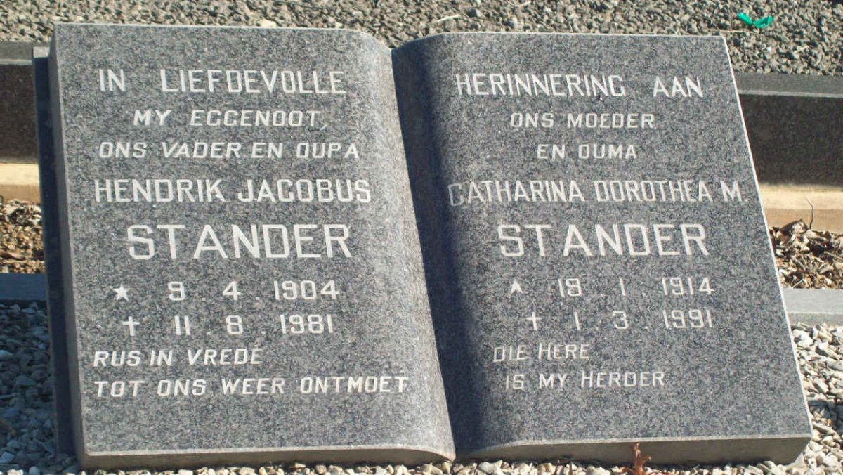 STANDER Hendrik Jacobus 1904-1981 &amp; Catharina Dorothea M. 1914-1991