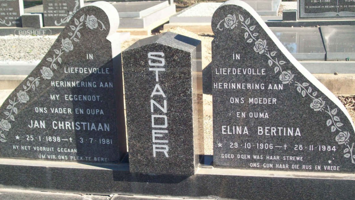 STANDER Jan Christiaan 1898-1981 &amp; Elina Bertina 1906-1984