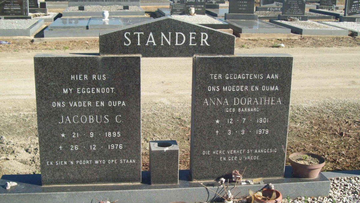 STANDER Jacobus C. 1895-1976 &amp; Anna Dorathea BARNARD 1901-1979