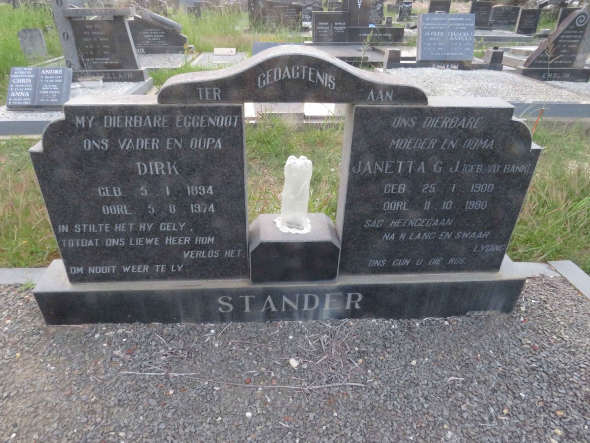 STANDER Dirk 1894-1974 & Janetta G.J. V.D. BANK 1900-1980