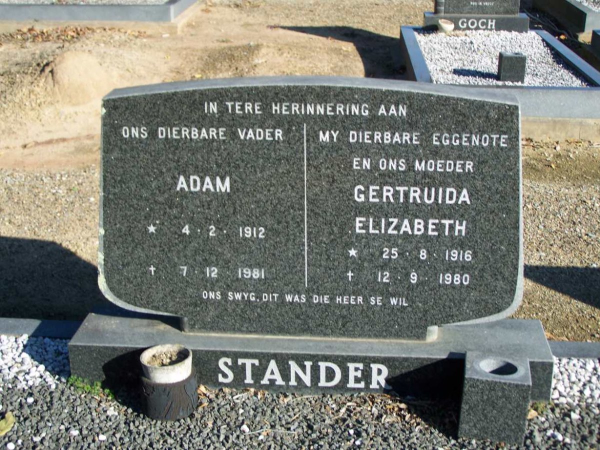 STANDER Adam 1912-1981 &amp; Gertruida Elizabeth 1916-1980