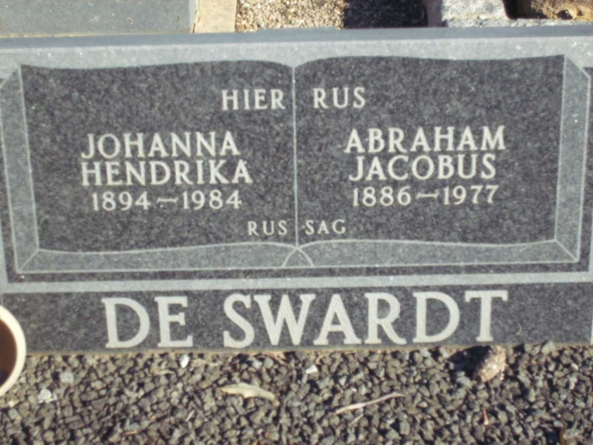 SWARDT Abraham Jacobus, de 1886-1977 &amp; Johanna Hendrika 1894-1984