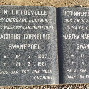 SWANEPOEL Jacobus Cornelius 1897-1981 &amp; Martha Margaretha L. 1908-1992