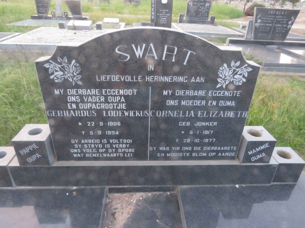 SWART Gerhardus Lodewickus 1906-1994 & Cornelia Elizabeth JONKER 1917-1977