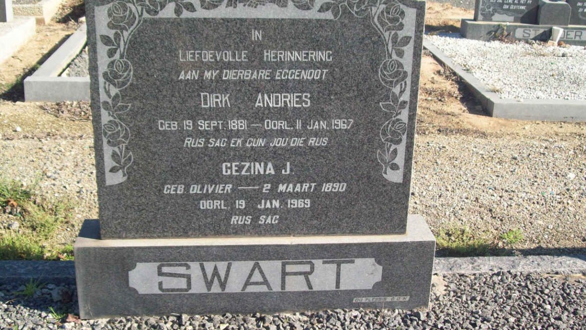 SWART Dirk Andries 1881-1967 &amp; Gezina J. OLIVIER 1890-1969
