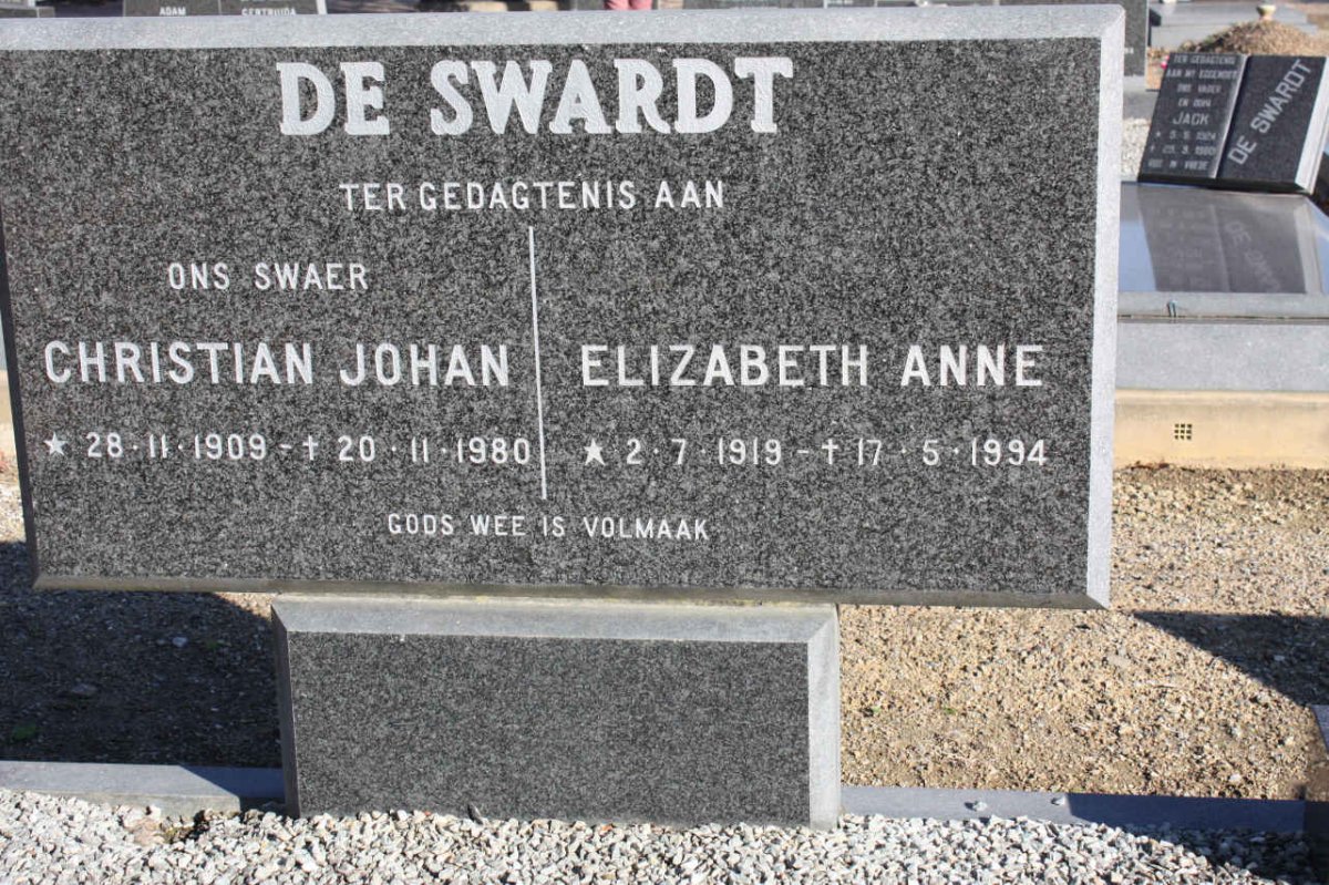 SWARDT Christian Johan, de 1909-1980 &amp; Elizabeth Anne 1919-1994